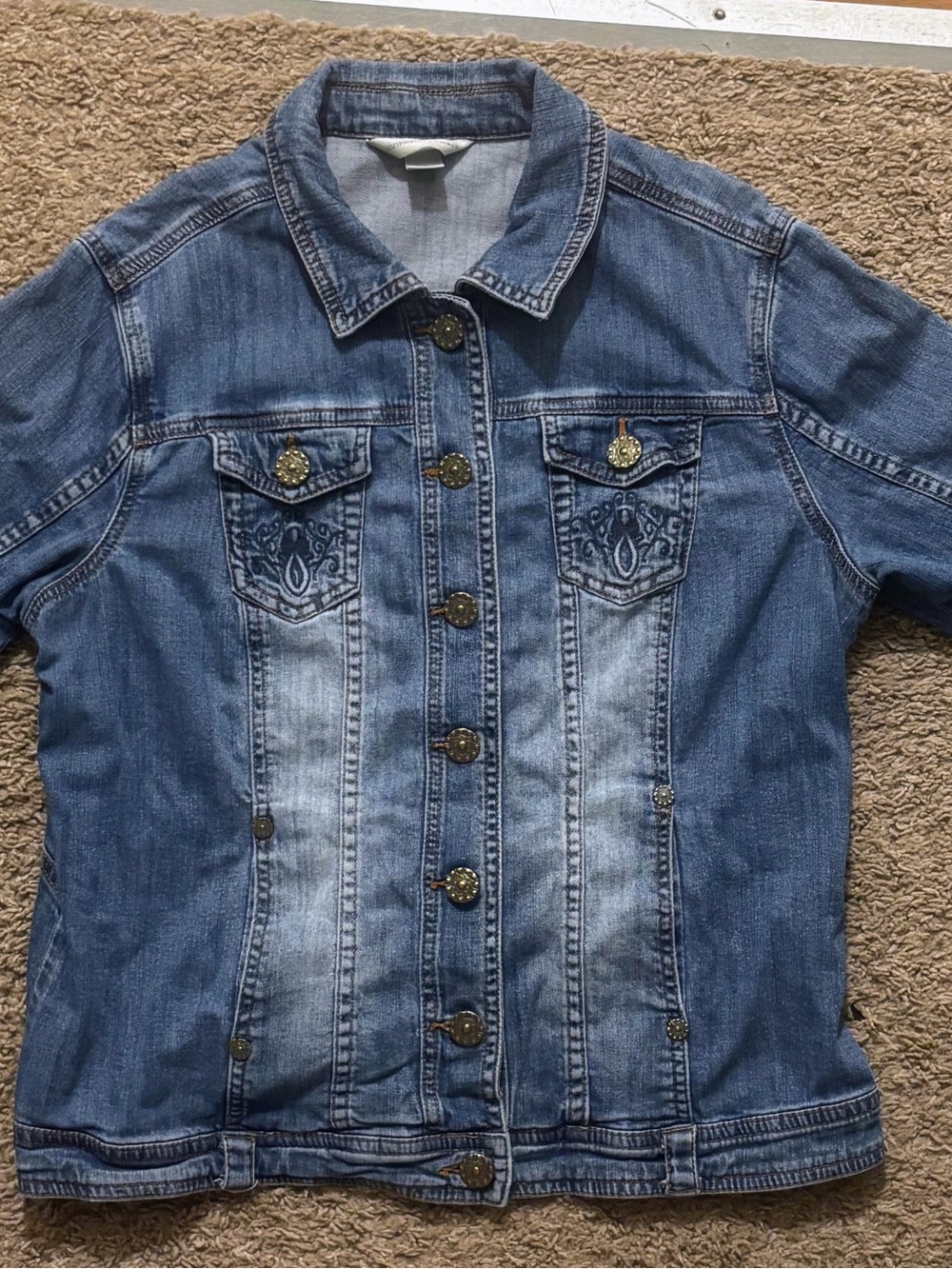 Christopher & Banks Junior Lg Embroidered Pocket Denim Jacket in Faded Blue